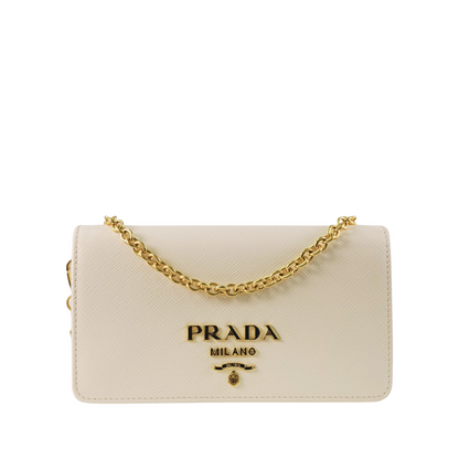 Prada Women's White Logo Plaque Clutch Bag