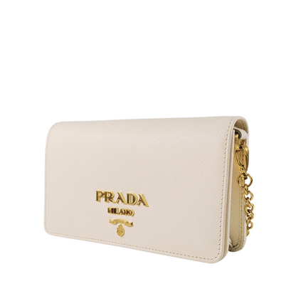 Prada Women's White Logo Plaque Clutch Bag