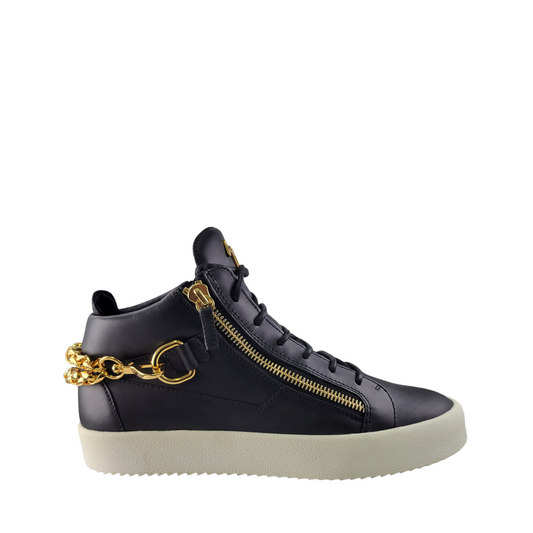 Giuseppe Zanotti Black Leather London Chain Embellished High Top Sneakers