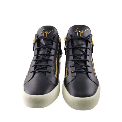 Giuseppe Zanotti Black Leather London Chain Embellished High Top Sneakers