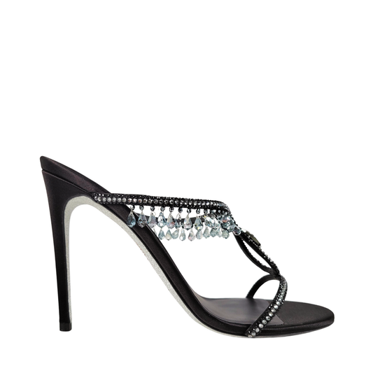 Rene Caovilla Chantal Black Satin/Jet Silver Night Strass