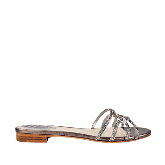 Rene Caovilla Clippy Grey Satin Light Chrome-Argent Flat