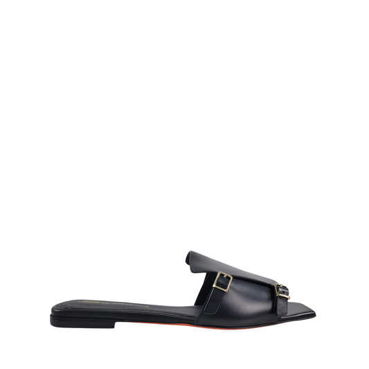 Santoni Black Leather Slippers