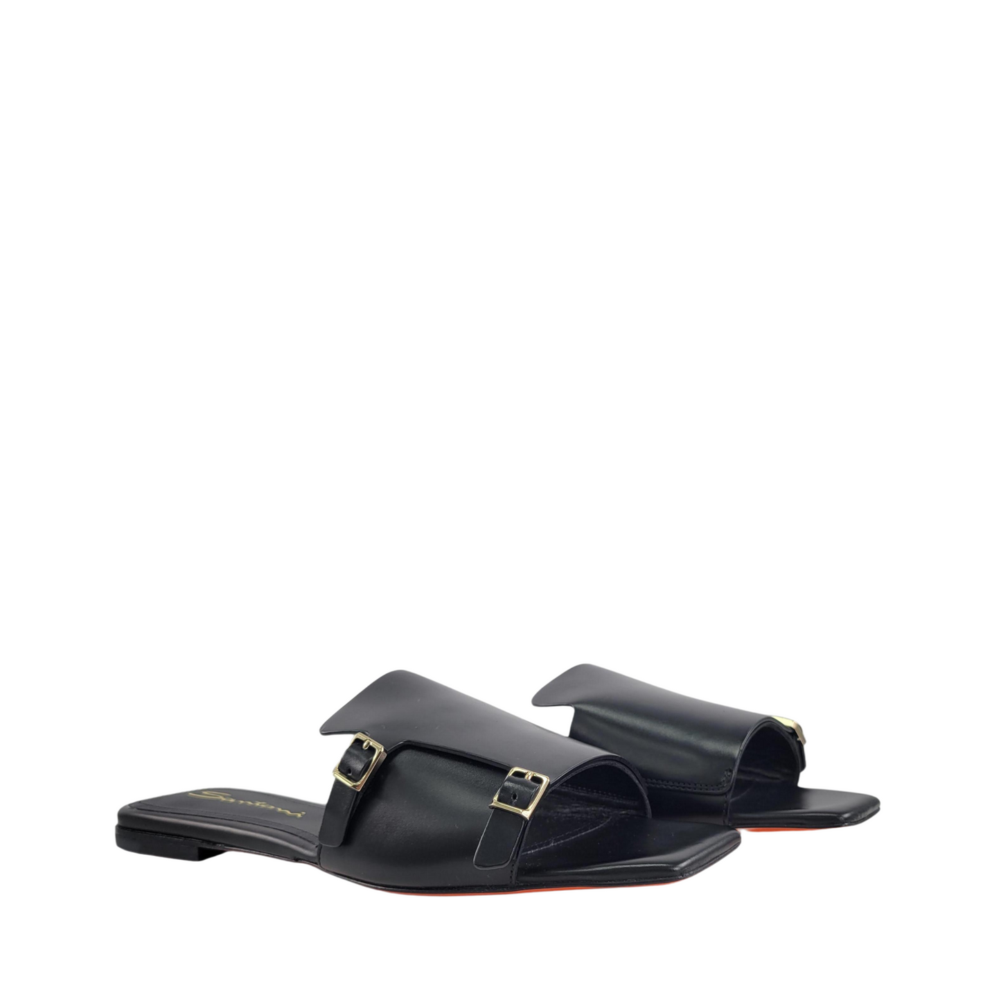 Santoni Black Leather Slippers