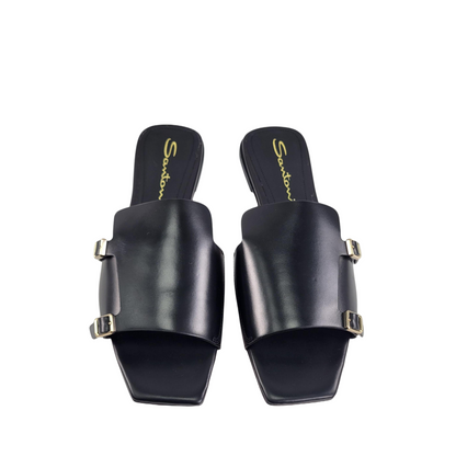 Santoni Black Leather Slippers