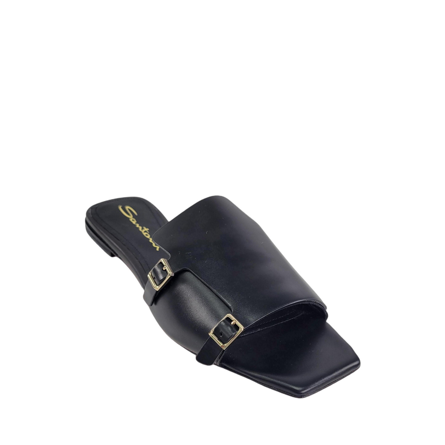 Santoni Black Leather Slippers