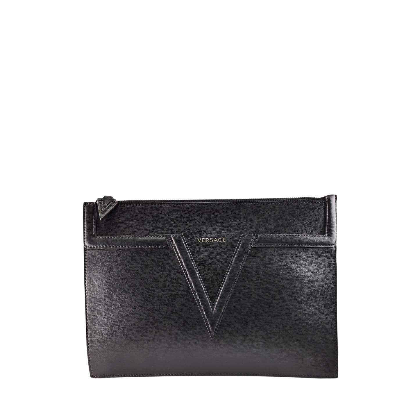 Versace Logo Lettering Leather Clutch Bag